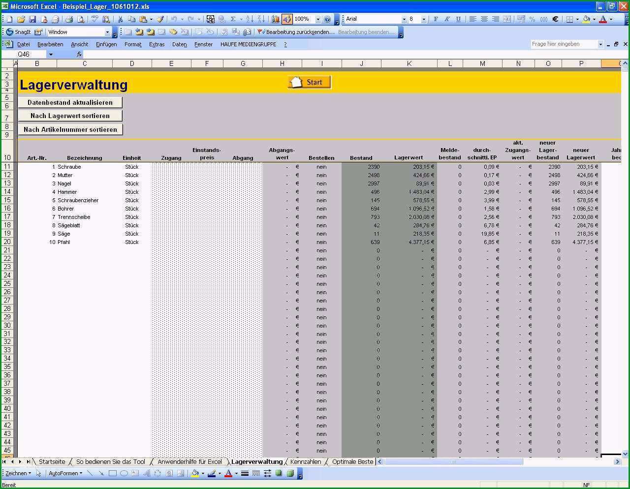 10 lagerbestand excel vorlage