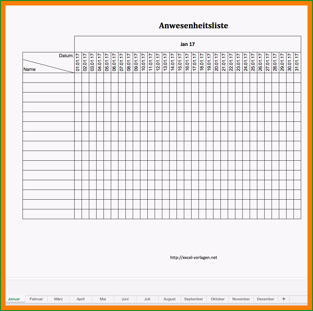 11 anwesenheitsliste vorlage