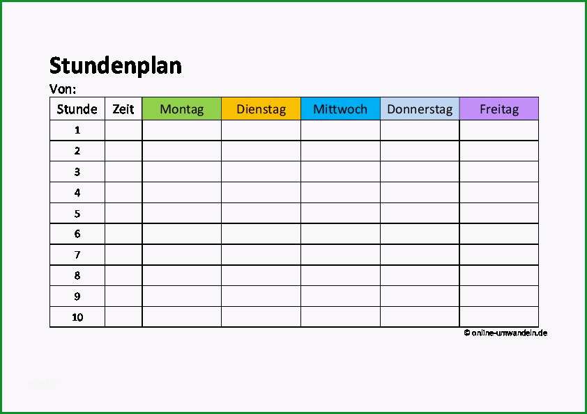 12 stundenplan blanko