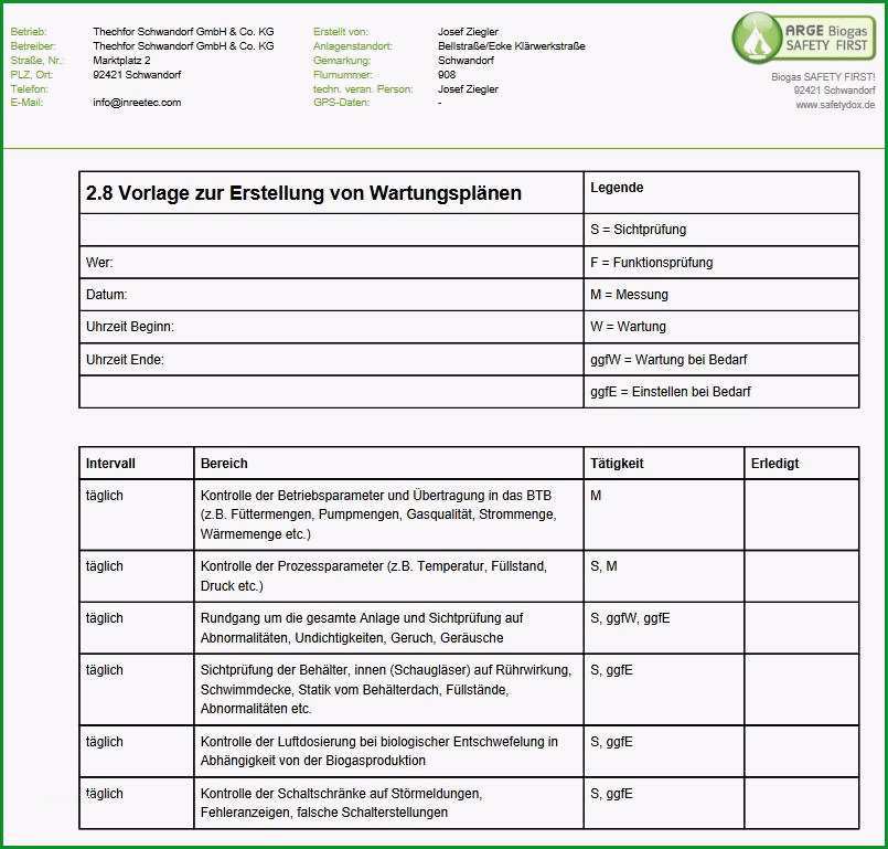 15 wartungsplan maschinen vorlage