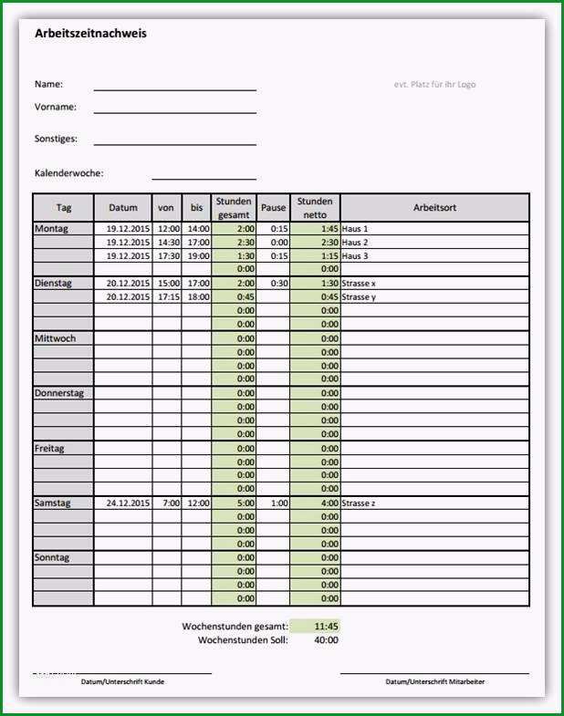 arbeitsstunden excel vorlage