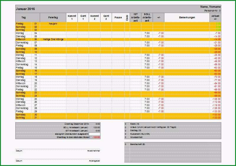 arbeitszeitnachweis excel vorlage kostenlos