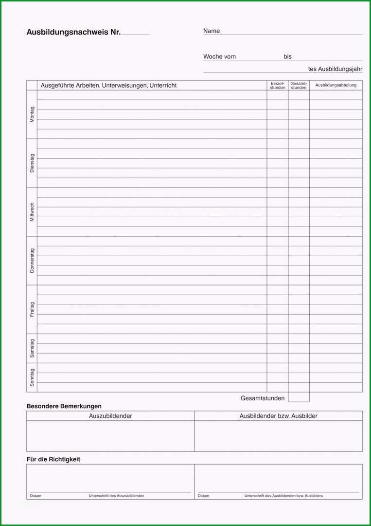 Faszinieren Ausbildungsnachweis Vorlage Word – Mimpi