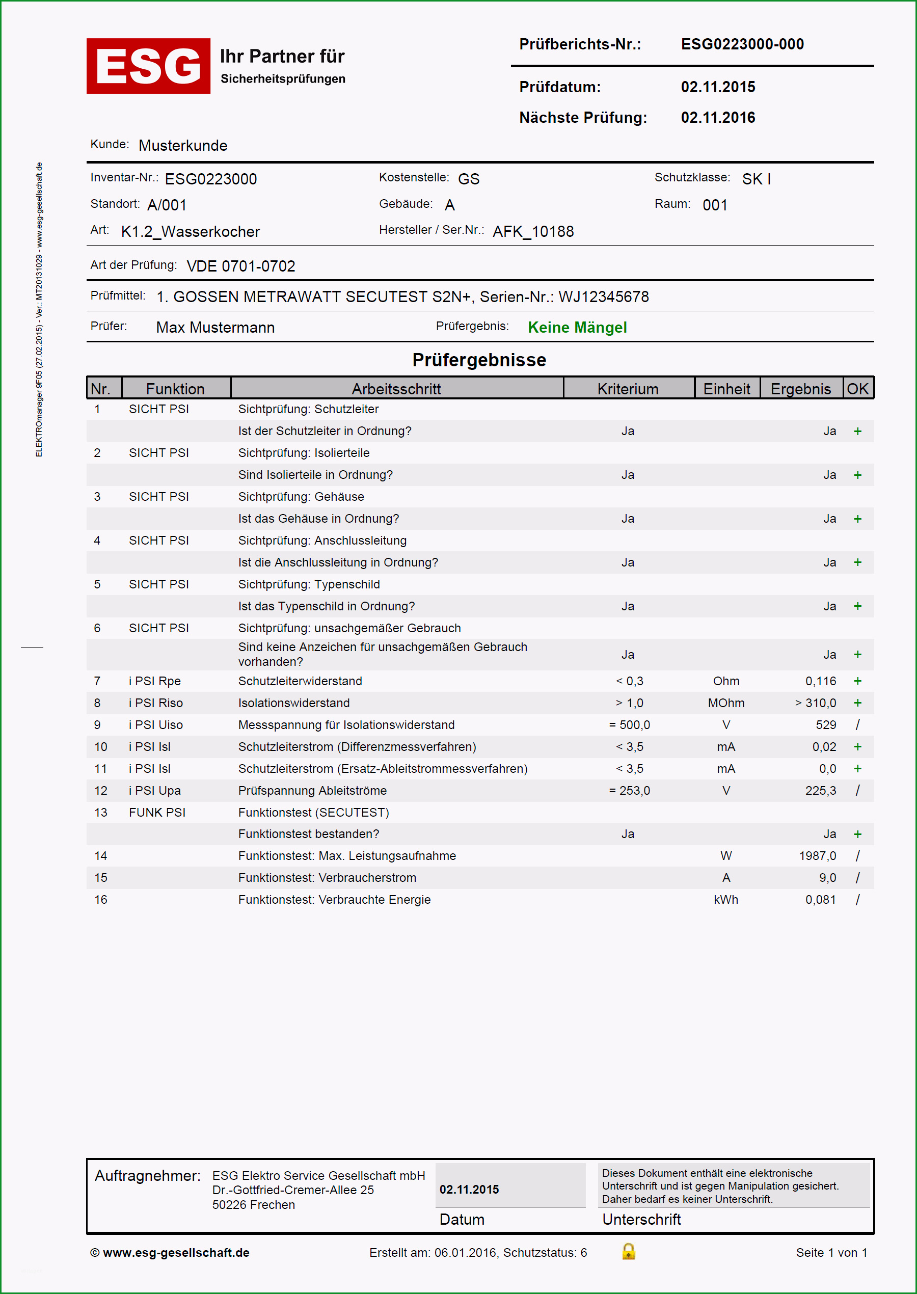 dokumentation und pruefprotokoll