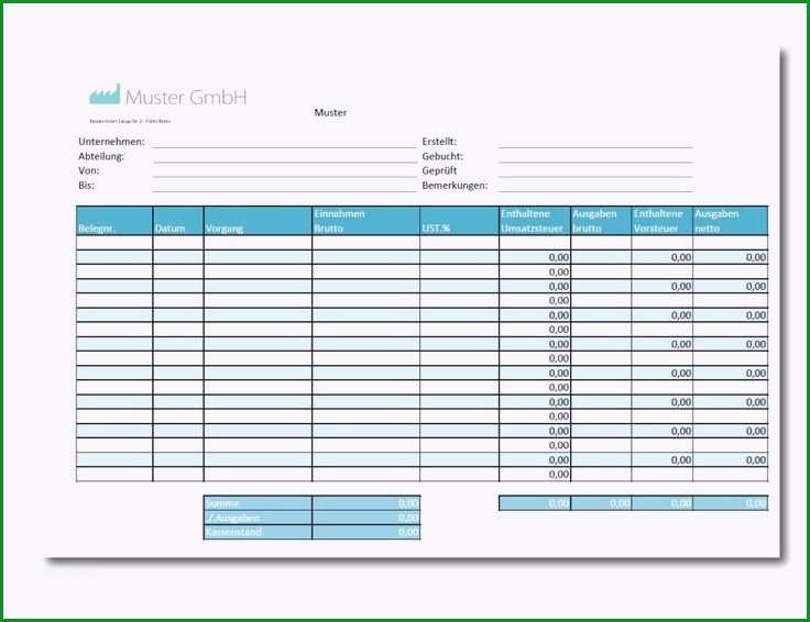 kassenbuch vorlage zum ausdrucken