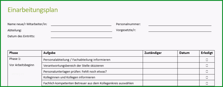 simple einarbeitungsplan vorlage fuer neue mitarbeiter