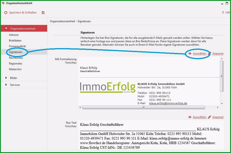 E Mail Signatur auswählen einstellen