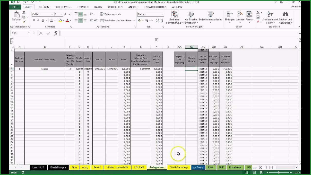 Faszinieren Einführung Excel Vorlage Einnahmenüberschussrechnung