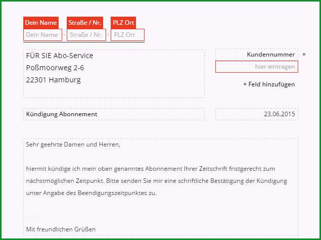 Fuer Sie Abo kuendigen Vorlage