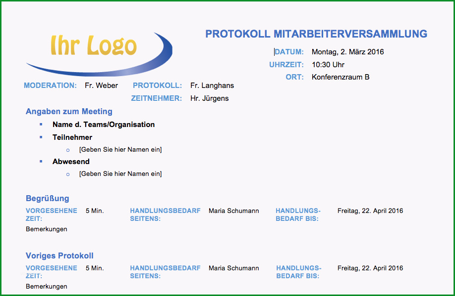 kostenlose protokollvorlagen fur microsoft word