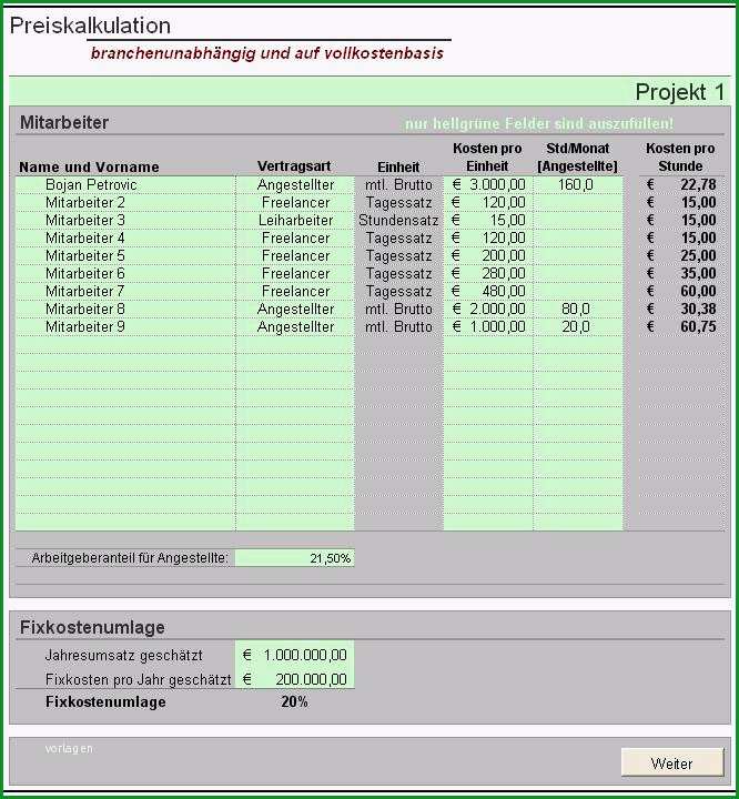 kostenrechnung excel vorlage kostenlos