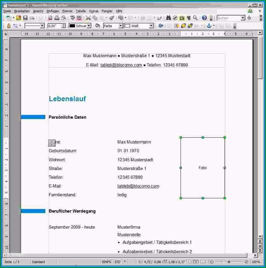 lebenslauf vorlage openoffice kostenlos