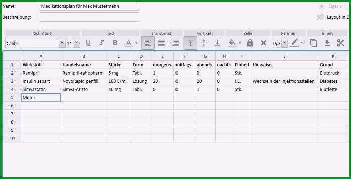 medikamentenplan vorlage