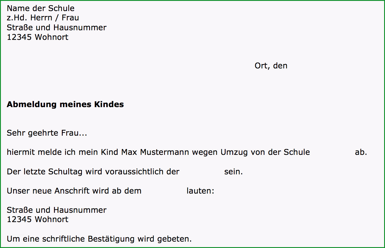 Faszinieren Muster Schulabmeldung Pdf Word