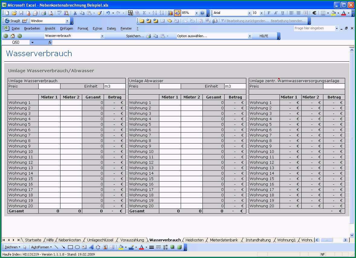 nebenkostenabrechnung excel