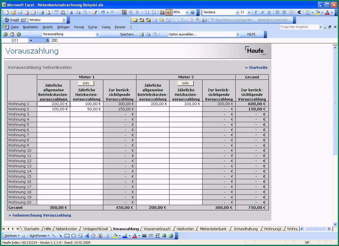 nebenkostenabrechnung excel