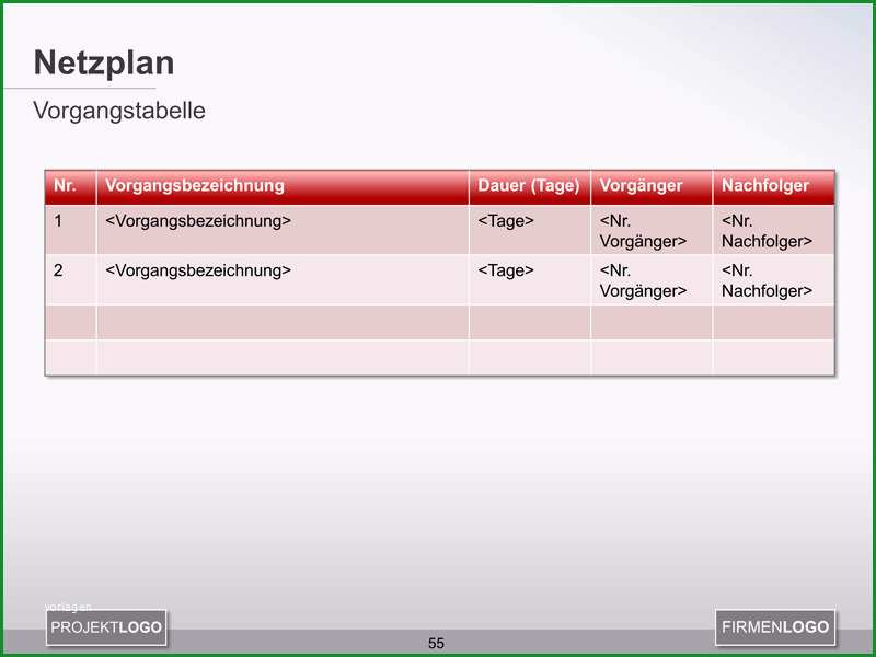 netzplan vorgangstabelle vorlage in powerpoint zum mit beispiel