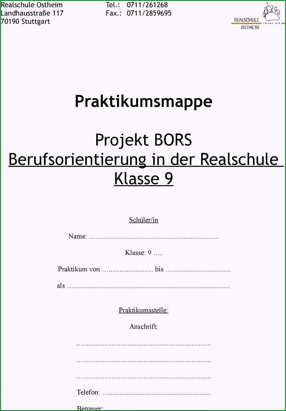 Praktikumsmappe projekt bors berufsorientierung in der realschule klasse 9