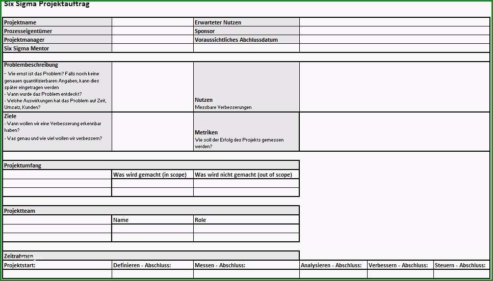 projektantrag vorlage bewundernswerte six sigma projektauftrag bibel nicht nur in der