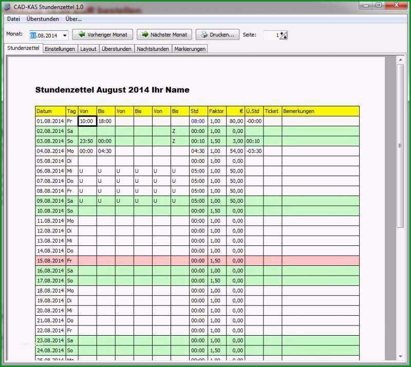 stundenzettel excel vorlage kostenlos 2016