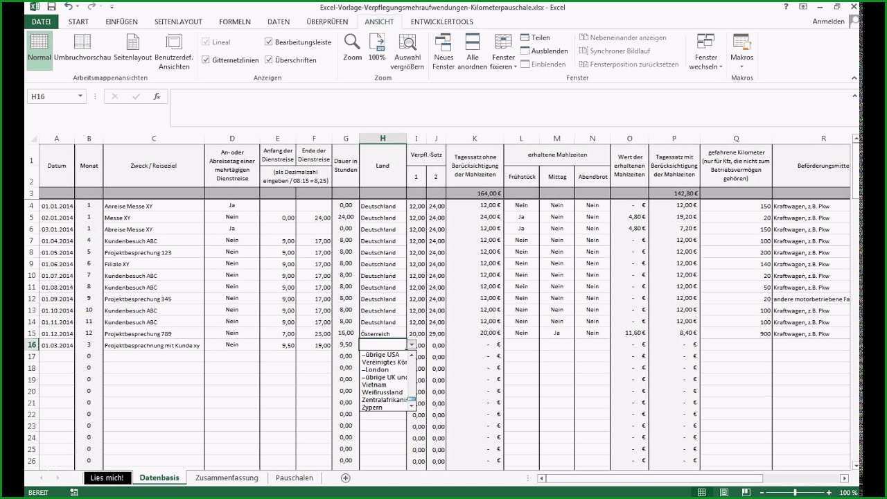 Faszinieren Vorstellung Excel Vorlage Verpflegungsmehraufwendungen