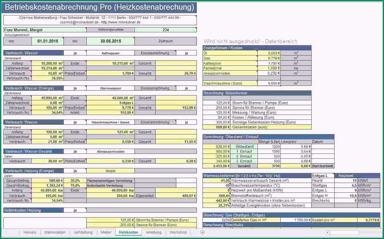 10 nebenkostenabrechnung excel vorlage