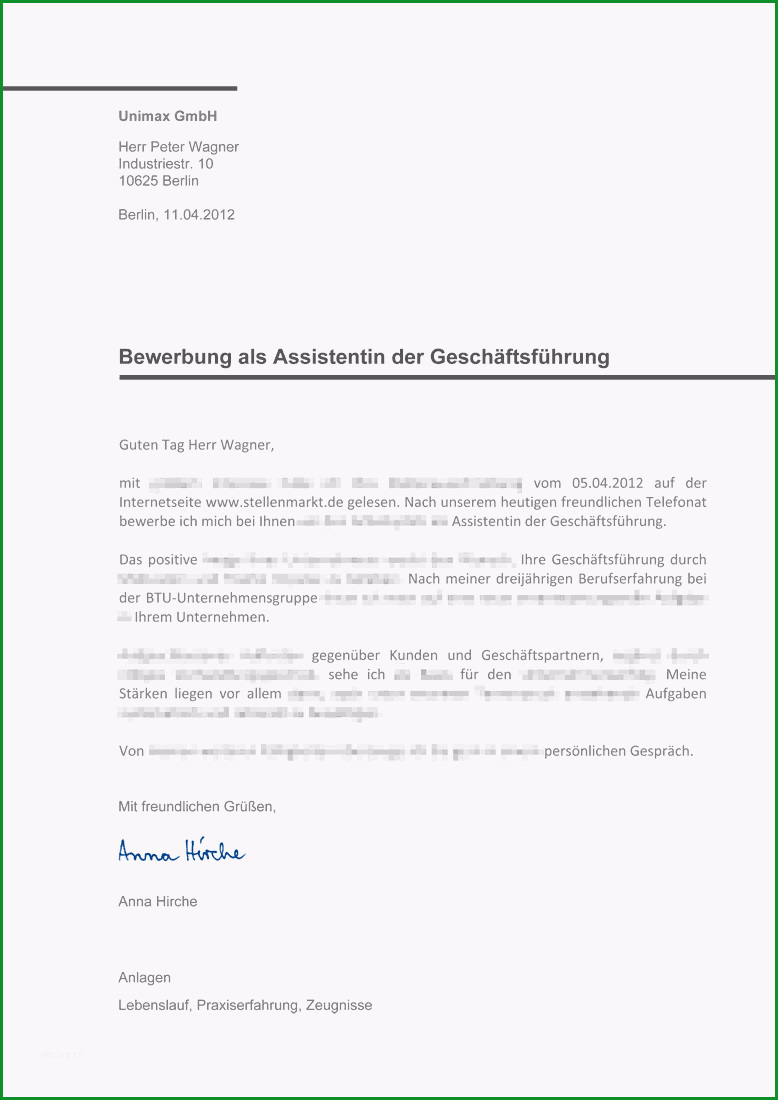 vorlage kurzbewerbung