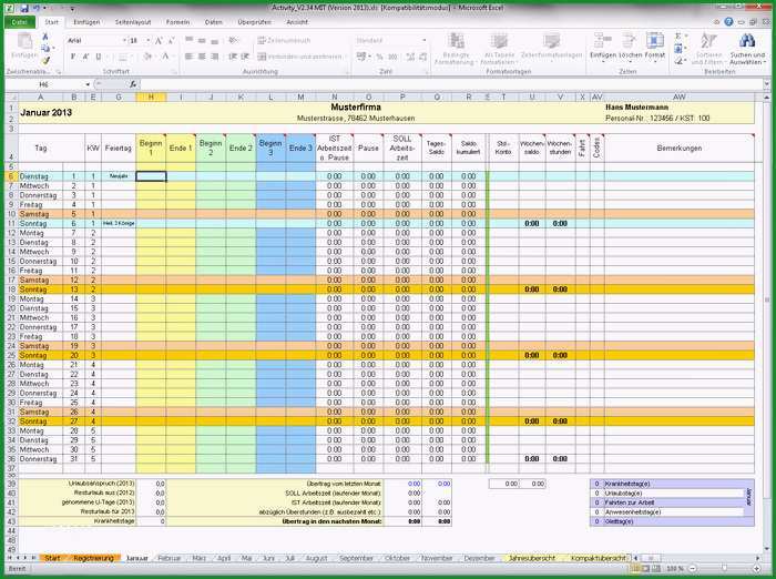 13 arbeitszeiterfassung excel