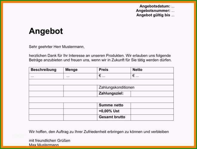 15 angebot erstellen vorlage