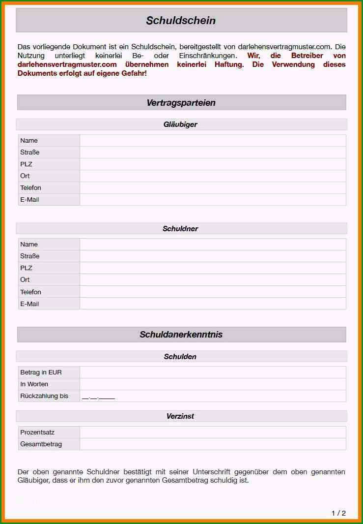 16 schuldschein muster