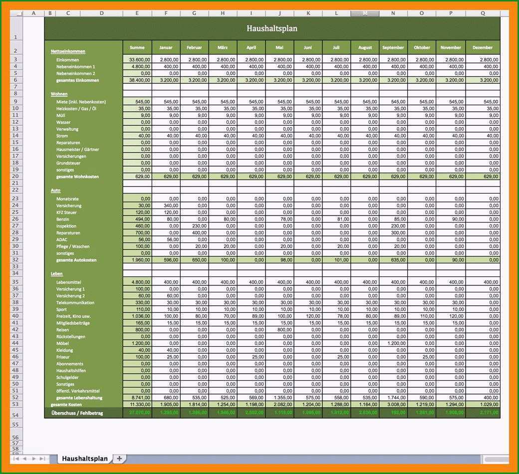 haushaltsbuch vorlage excel