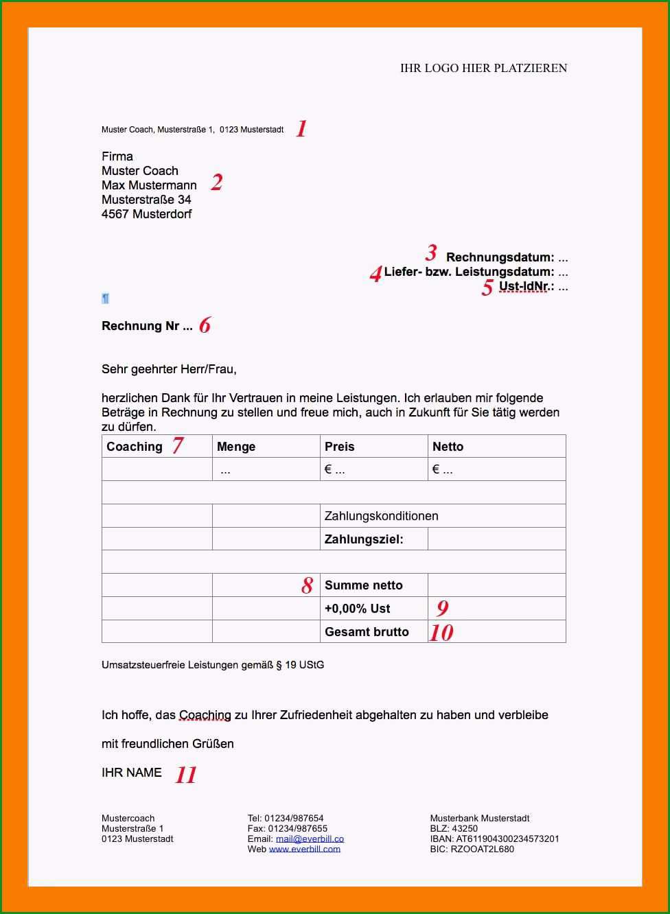 7 vorlage rechnung kleinunternehmer