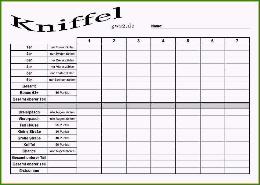 8 ausdrucken kniffel block