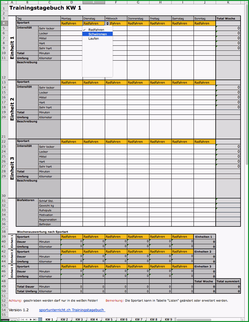 8 trainingsplan excel vorlage