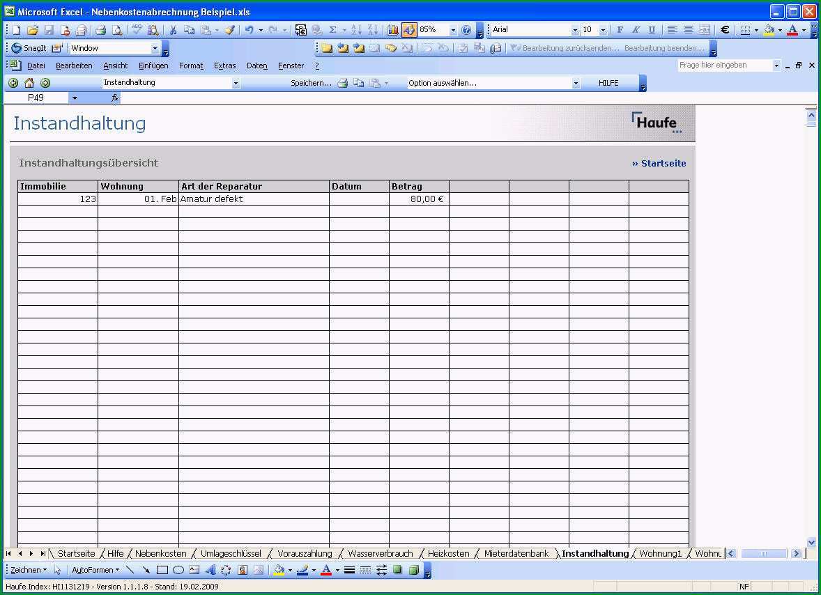 nebenkostenabrechnung vorlage excel