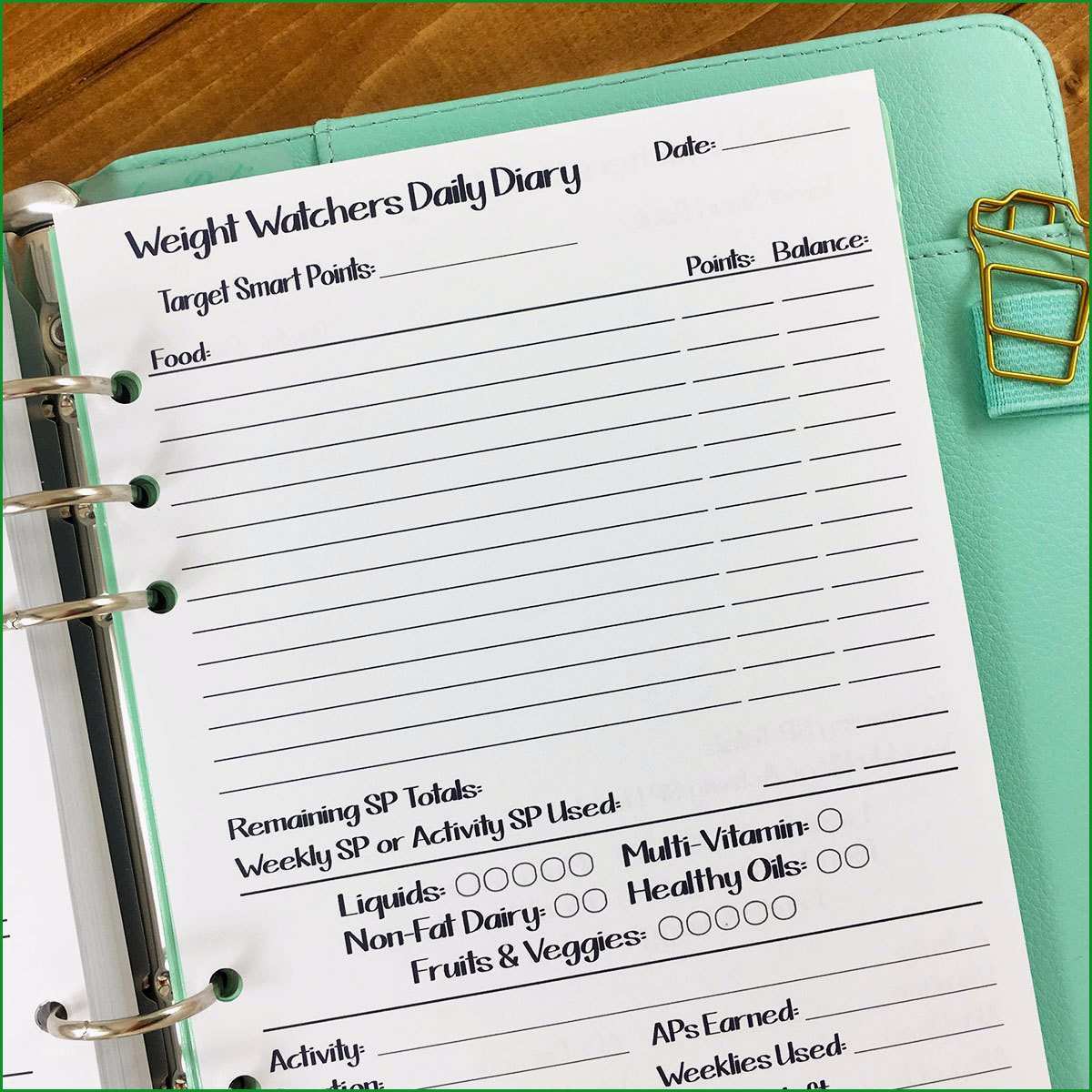 a5 weight watchers daily diary printed