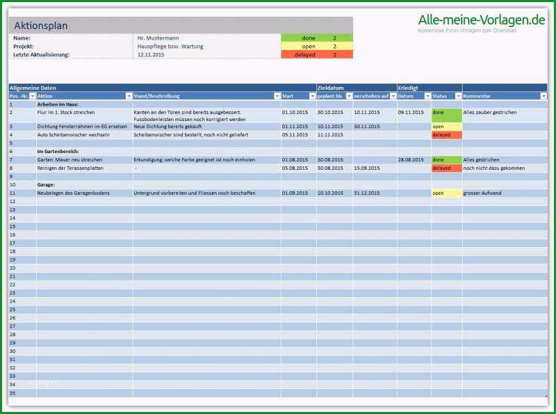 aktionsplan excel vorlage