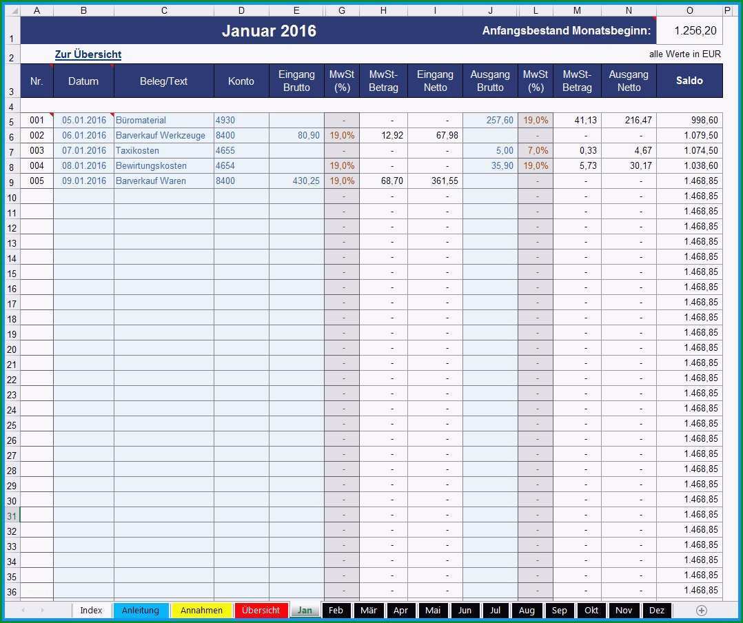 kassenbuch vorlage excel