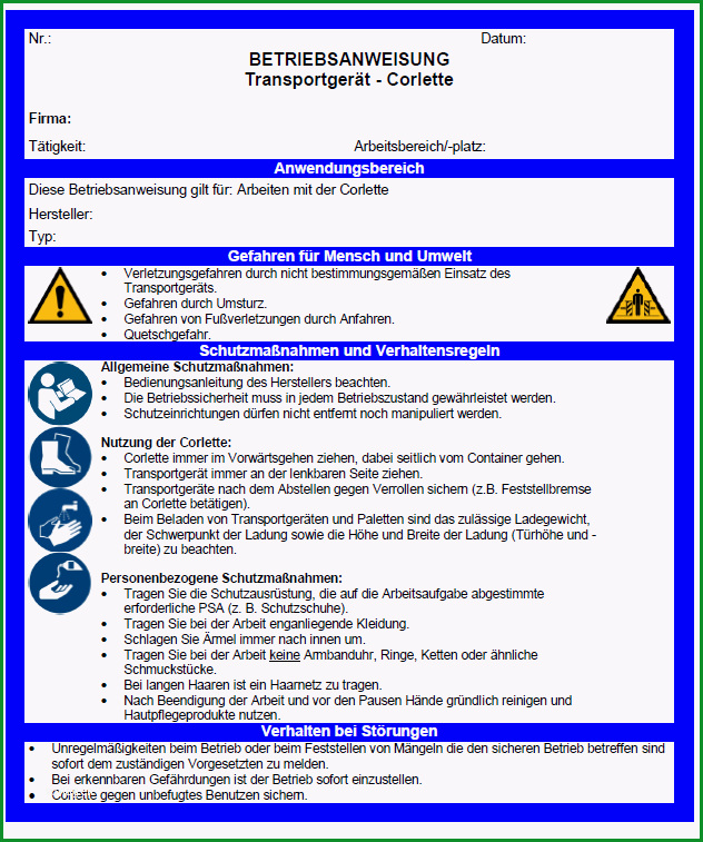 betriebsanweisung transportgeraet corlette