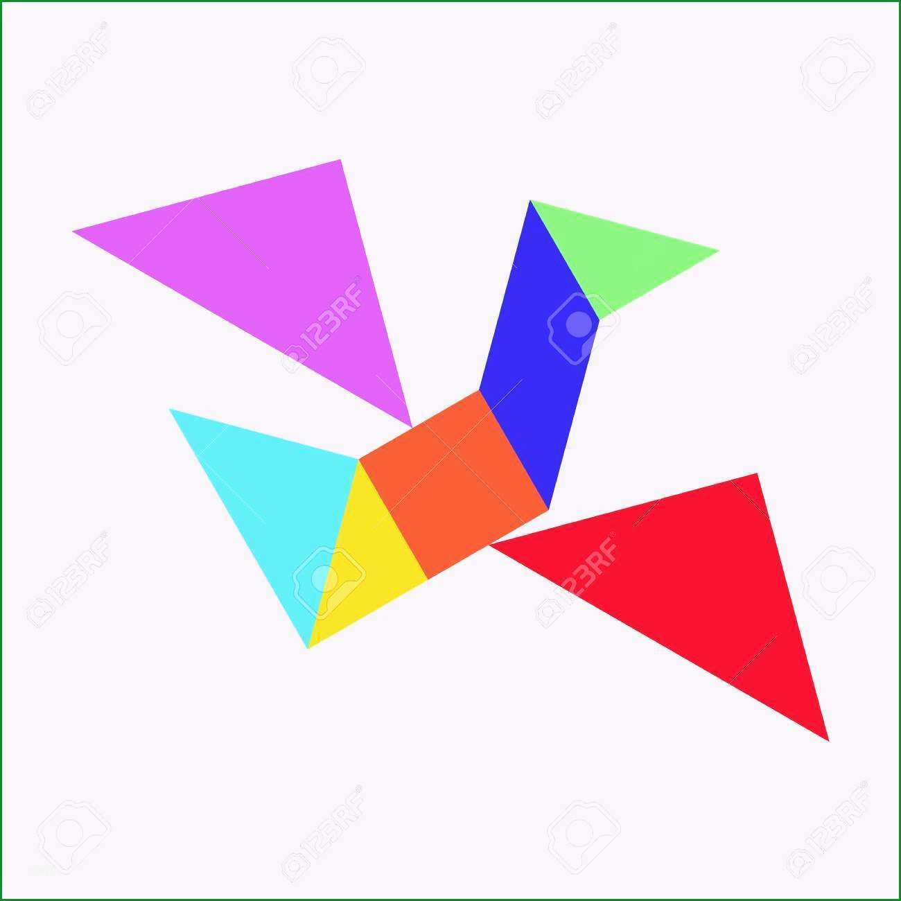 bunte chinesische tangram puzzle in fliegenden vogel form auf weisem in tangram vorlage