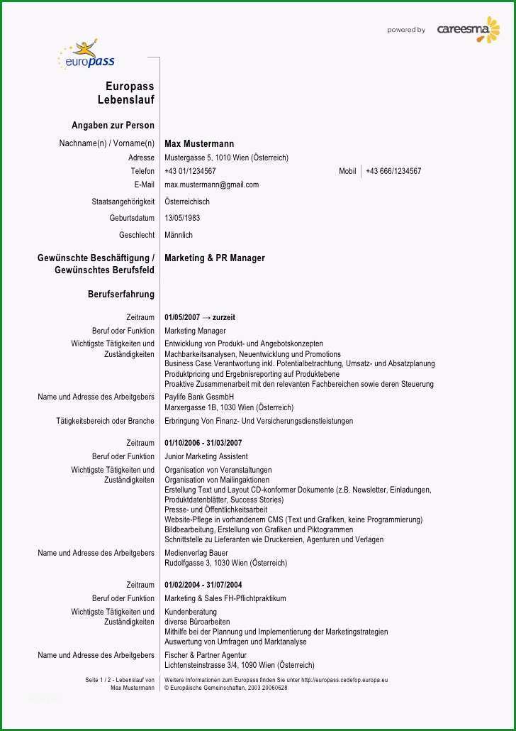 Großartig Cv Europass Vorlage