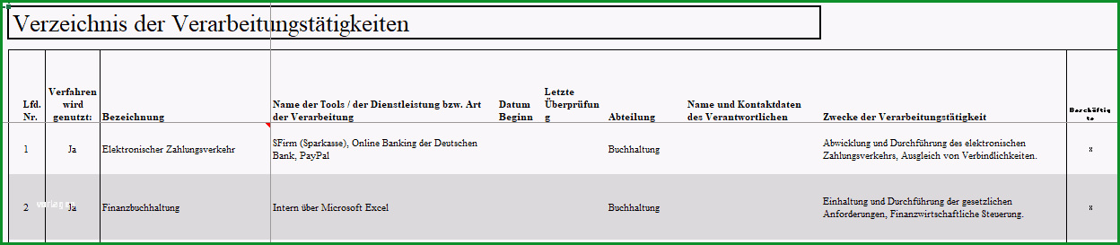 excel tool verzeichnis verarbeitungstaetigkeiten