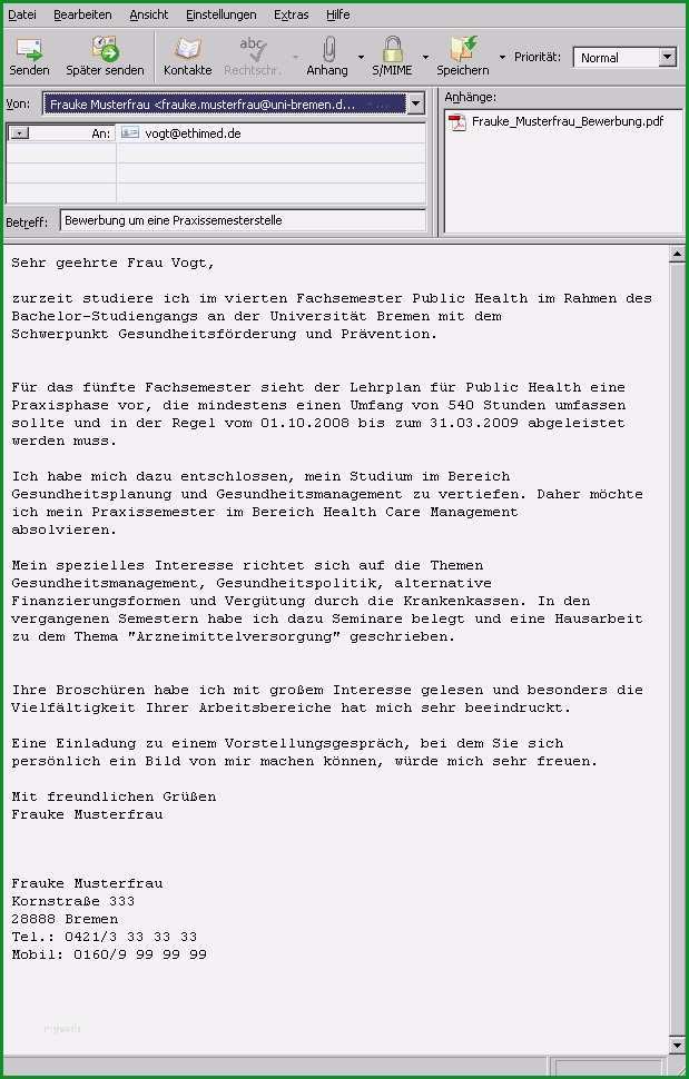 e mail bewerbung praktikum vorlage gut bewerbung