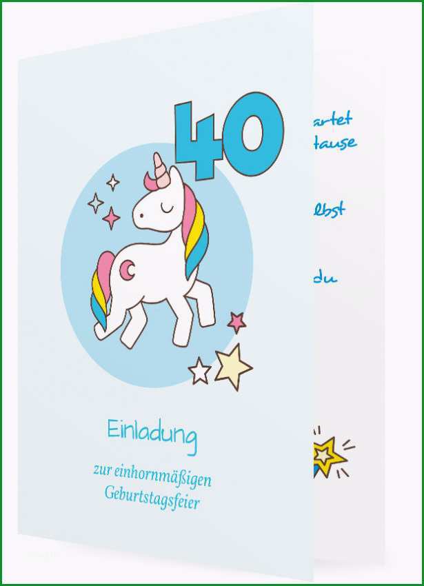 Einladungskarte 40 Geburtstag Vorlage Einhorn hellblau 2095