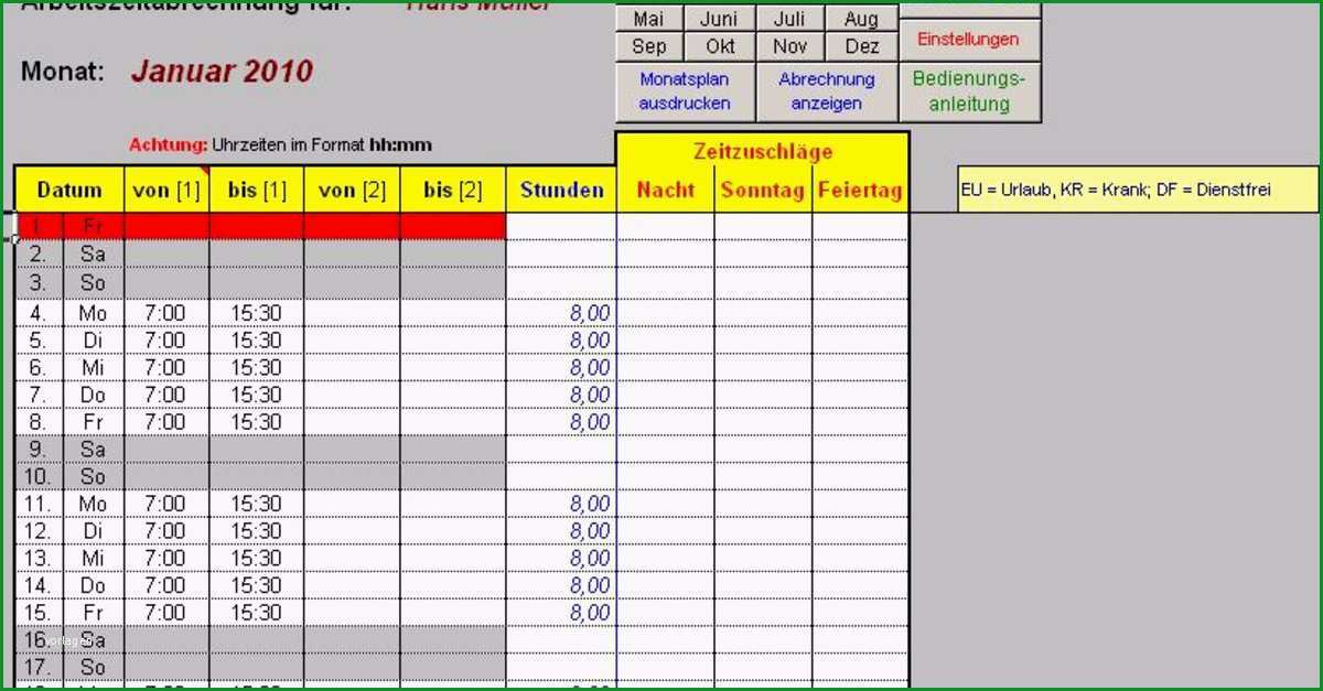 excel arbeitszeitmodul