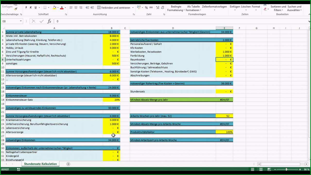 Großartig Excel Vorlage Stundensatz Kalkulation