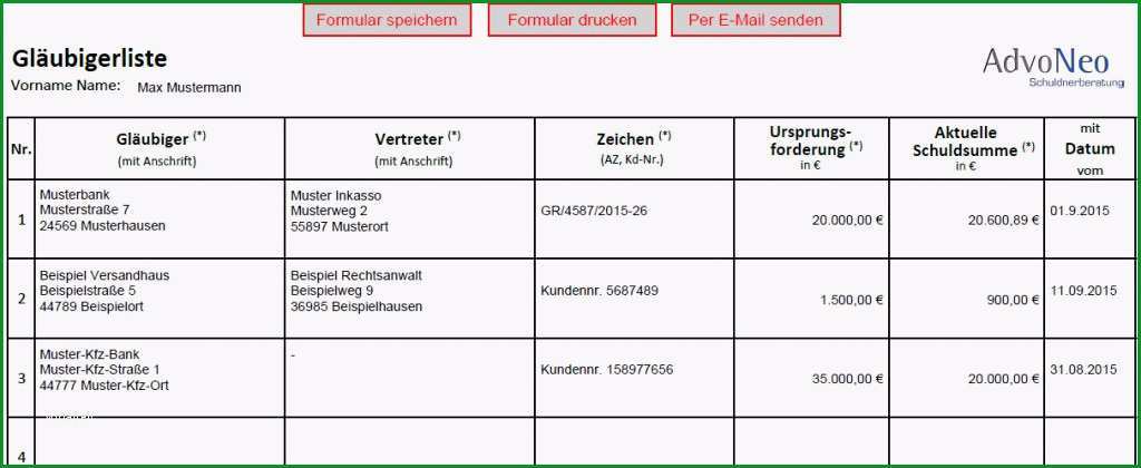 forderungsaufstellung excel vorlage