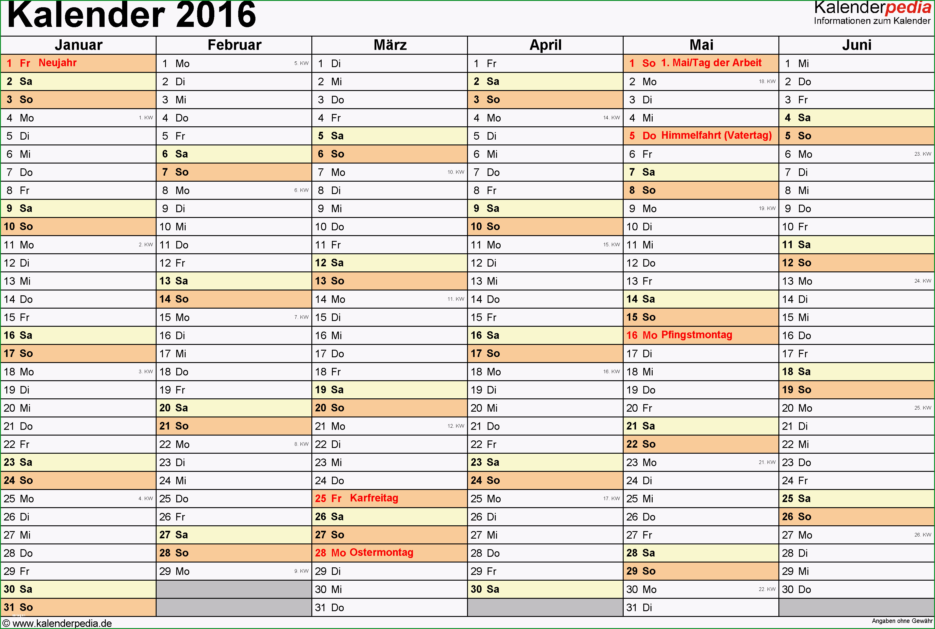 kalender 2016 excel vorlagen