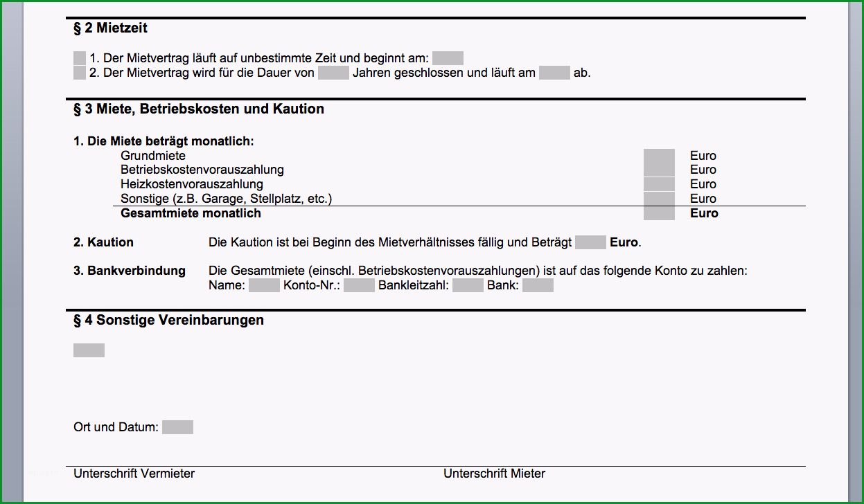 Großartig Kostenlos Mietvertrag Im Word format Zum Anpassen