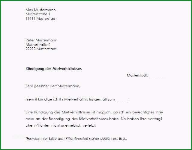 kundigung mietvertrag mieter